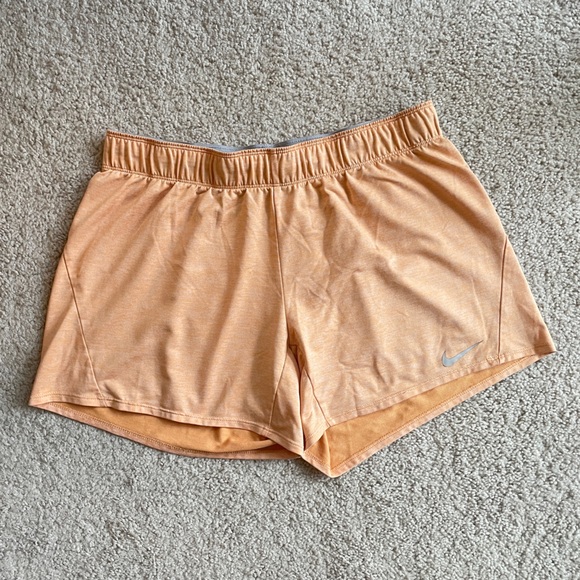 Nike Dri-Fit Peach Orange Athletic Shorts, Large, Logo Waistband Drawstring Soft - Picture 4 of 14